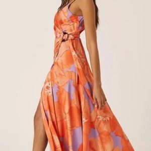 Anthropologie Hutch Large Delancey Silky Orange & lilac Maxi Dress